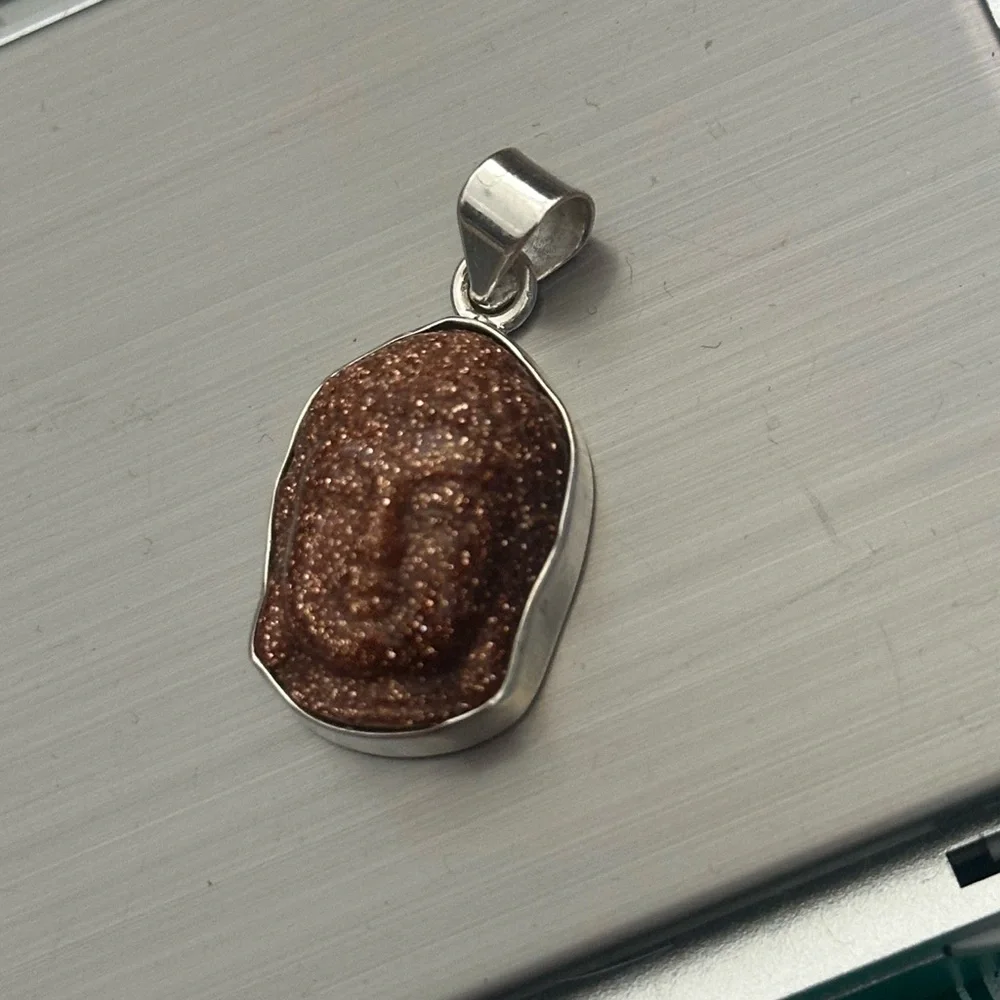 Sandstone Buddah Face Sterling Silver Pendant - Picture 4 of 8